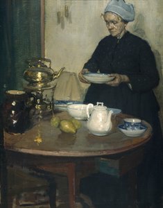 Kobieta przy stoliku (olej na płótnie)