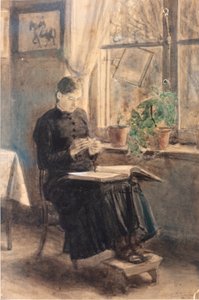 Mulher rendeira (La Dentellière) (aquarela) polonês
