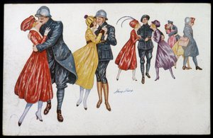 Wojsko i ich narzeczone, marainny lub przyjaciele - ilustracja Xaviera Sagera (1870-1930) pocztówka, v.1915 autorstwa Xavier Sager