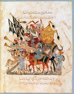Karawana pielgrzymów podróżująca do Miniatury Mekki z „Maqamat” (Seanse) autorstwa Abu Mohammeda al-Kasima ibn Ali Hariri (albo Al-Hariri lub Al Hariri) (1054-1122) z udziałem Yahya Mahmuda al-Wasiti (al Wasiti) w 1237, Paryż, B.N.