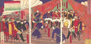 Prezentacja głowy Saigo księciu Arisogawa, 16 października 1877 r. Meiji 10. autorstwa Yamazaki Toshinobu