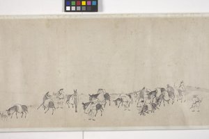 Sto osłów transportujących zboże, zwój ręczny, ok. 1700 r. (atrament na papierze) autorstwa Ye Yin