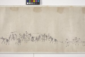 Sto osłów transportujących zboże, zwój ręczny, ok. 1700 r. (atrament na papierze) autorstwa Ye Yin