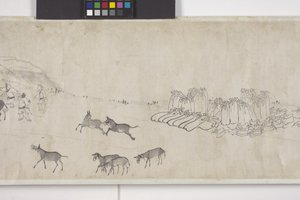 Sto osłów transportujących zboże, zwój ręczny, ok. 1700 r. (atrament na papierze) autorstwa Ye Yin