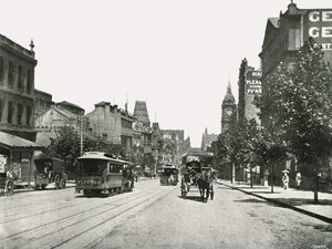 Collins Street, patrząc na zachód od Russell Street, Melbourne, Australia, 1895. autorstwa York and Son