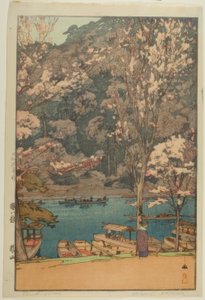 Arashiyama, z serii „Osiem scen kwitnących wiśni” autorstwa Yoshida Hiroshi