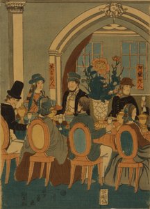 Bankiet pięciu narodów klub Jokohama, 1861 autorstwa Yoshitomi Utagawa