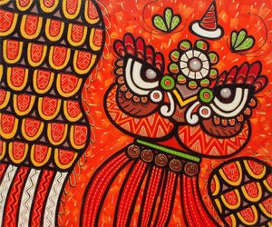 Czerwony taniec lwa, 2022 (olej na płótnie) autorstwa Yue Zeng