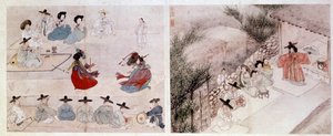 Art coreen: scena walki kobiet z codziennego życia. Grafiki autorstwa Sin Yun Bok (lub Hyewon w 1758). XVIII lub XIX wiek. Kolekcja Hyung Pil Chun autorstwa Yun bok Sin