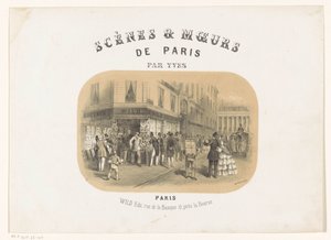 Na zewnątrz wydawnictwa Wild w Paryżu Scenes & moeurs de Paris (tytuł serii na obiekcie) autorstwa Yves