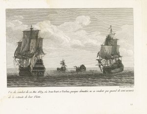 Einde van het gevecht van Jan Bart op 22 mei, 1689 Koniec walki z 22 maja 1689, gdzie Jean-Bart i Forbin, choć zdemaskowani, poddają się tylko wtedy, gdy mają pewność odwrotu swojej Floty (tytuł na obiekcie) Zbiór walk Jean-Bart, szefa Es
