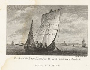 Ingang tot de haven van Duinkerke, ca. 1693-1694 Widok wejścia do portu w Dunkierce, jak to było za czasów Jean-Bart (tytuł na obiekcie) Zbiór walk Jeana-Barta, dowódcy eskadry Ludwika XIV (tytuł serii)