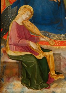 Madonna pokory z dwoma aniołami-muzykami. Szczegół: Anioł Muzyk, ok. 1450. autorstwa Zanobi Strozzi