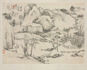 Album z pejzażami w różnych stylach: sceneria góry Changbai według Huang Gongwang, 1684.