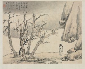 Album z pejzażami w różnych stylach: Śnieżny krajobraz, 1684. autorstwa Zha Shibiao