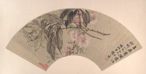 Kwiaty brzoskwini i piwonia, ca. 1860. autorstwa Zhao Zhiqian