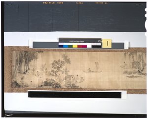 Życie rybaków wzdłuż rzeki, XVIII w. (tusz i kolor na jedwabiu, zwój) autorstwa Zhou Shanguan