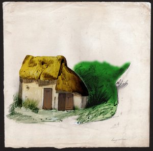 Domek kryty strzechą w centrum Francji. ok. 1830 (ilustracja) autorstwa . .