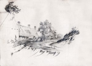 Dom kryty strzechą w środkowej Francji. ok. 1850 (Rysunek) autorstwa . .