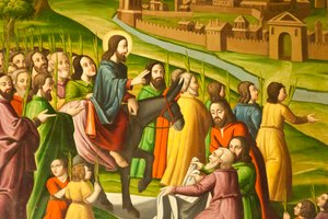 Ormiański Kościół Apostolski; Fresk; scena z Nowego Testamentu; wjazd do Jerozolimy; Katedra Vanka; Jolfa lub Nowa Julfa; Isfahan; Iran; Azja autorstwa Frederick (attr. to) Barnard
