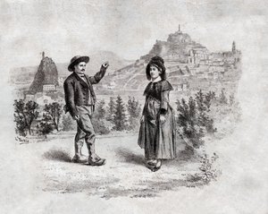 Owerniaki tańczące farsz w Puy en Velay we Francji. ok. 1900 (grawerowanie) autorstwa . .