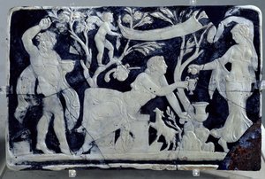Kamea przedstawiająca toaletę Wenus, ze sługą i Dionizosem (szkło) autorstwa Hippolyte Lalaise Devéria