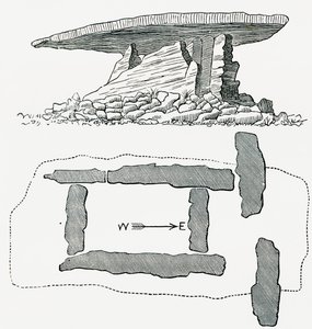 Chûn Quoit, Kornwalia, Anglia, widok z boku i rzut parteru, z Naszego kraju opublikowane 1898 autorstwa Ferdinand Georg Waldmuller