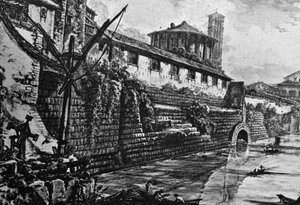 Cloaca Maxima (starożytna kanalizacja) i Świątynia Westy lub Herkulesa Victora, rycina Giovanniego Battisty Piranesiego (1720-1778), Włochy