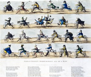 Draisiennes dite velocipedes: cztery i dwadzieścia hobbistycznych koni w jednym rzędzie autorstwa Ferdinand Georg Waldmuller