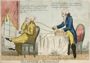 Elektroterapia „Galwanizm na Piccadilly”, ok. 1800 autorstwa Frederick (attr. to) Barnard