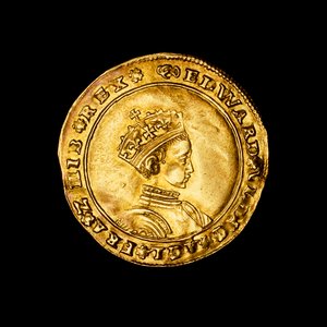 Angielskie młotkowane złote pół suwerenne monety autorstwa Hippolyte Lalaise Devéria