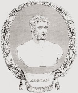 Hadrian, Publius Aelius Trajanus Hadrianus Augustus (76  138), cesarz rzymski, z „Zabytkowej Galerii Portretów i Malarstwa”, opublikowana w 1808 r. autorstwa Ferdinand Georg Waldmuller