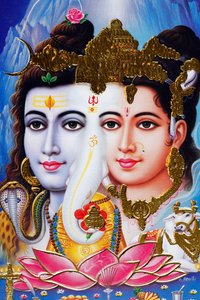 Hinduski bóg Shiva i bogini Parvathi. autorstwa . .