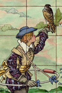 Widok wnętrza, panel kafelkowy, malarz Furcy Ernest Tondeur, wykonawca Boch Frères La Louvière, drugi panel, detal autorstwa . .