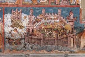 Klasztor (manastirea Moldovita). Kościół. Zewnętrzny. Południe. Część lewa. Malarstwo ścienne. autorstwa . .
