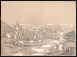 Panorama miasta Fecamp w Normandii. 1841 (rysunek) autorstwa . .