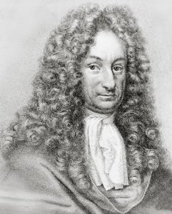 Portret Gottfrieda Wilhelma von Leibniza (1646-1716), niemieckiego matematyka, filozofa i naukowca, grawerowanie