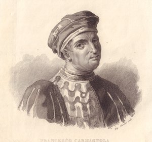 Portret włoskiego dowódcy wojskowego Francesco da Bussone znanego również jako Carmagnola (1380-1432), miedzioryt E Silvestri z malarstwa autorstwa William Walcutt
