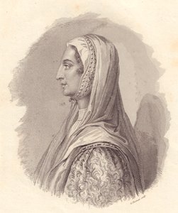 Portret włoskiej szlachcianki Beatrice Lascaris di Tenda (1372-1418), miedzioryt G Fusinati z portretu wydanego przez Antonio Campo autorstwa William Walcutt