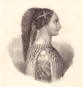 Portret włoskiej szlachcianki Isotta degli Atti (ok. 1432-1474), miedzioryt autorstwa Cateriny Piotti-Pirola autorstwa William Walcutt