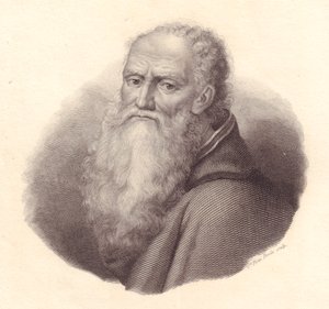 Portret włoskiego malarza Bernardino Luiniego (ok. 1481-1532), miedzioryt autorstwa Cateriny Piotti-Pirola z autoportretu Luiniego