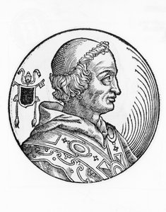Portret Jana V (635-686), 82. papieża Kościoła katolickiego z 685, rycina