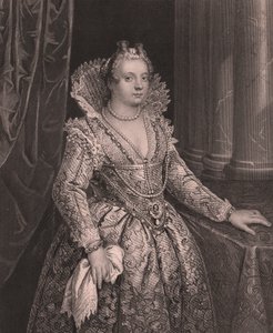 Portret Marii Medycejskiej (1575-1642), królowej Francji, rycina W French z obrazu Giovanniego Fasolo, z Królewskiej Galerii Drezdeńskiej Payne, autorstwa Alberta Henry