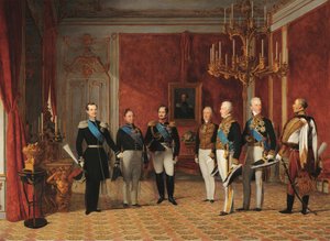 Przyjęcie wielkiego księcia Aleksandra Nikołajewicza przez księcia Metternicha w wiedeńskim Hofburgu w 1839 r. autorstwa Фердинанд Георг Вальдмюллер