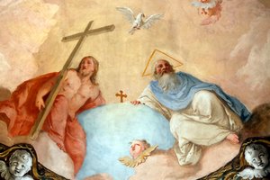 Katedra w Udine. Święta Trójca. Ojciec, Jezus i Duch Święty. Obraz. Włochy. autorstwa . .