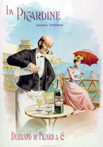 Kelner w kawiarni przygotowuje szklankę absyntu autorstwa Frederick (attr. to) Barnard