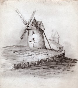 Wiatrak w Normandii we Francji. ok. 1830 (ilustracja) autorstwa . .