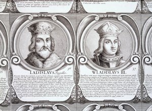 Władysława II Jagiełły i Władysława III Warneńczyka, no. 36 i 37 z "Series Chronologica Ducum et Regum Polonorum" (rycina) autorstwa . .