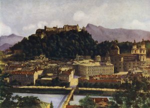 Widok na Salzburg i Hohen-Salzburg, Austria autorstwa after A. Langfier