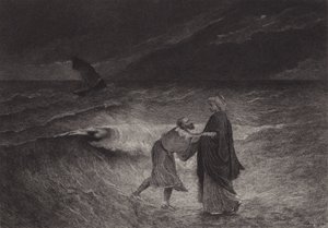Jezus i św. Piotr nad morzem autorstwa after Albert Robida